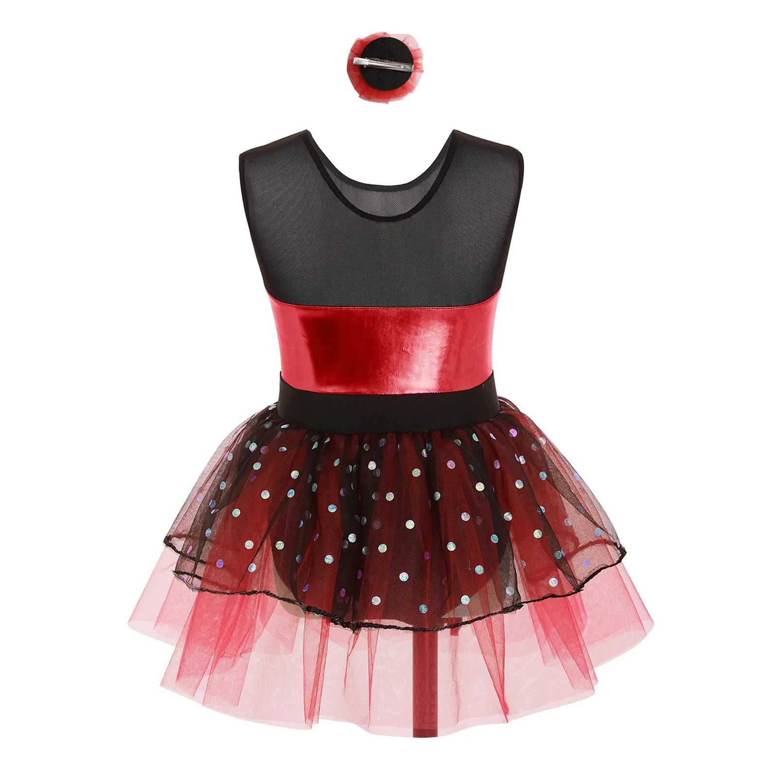 Crianças meninas ballet jazz dança palco desempenho tutu vestidos sem mangas pura malha tule vestido com headwear para festa de aniversário