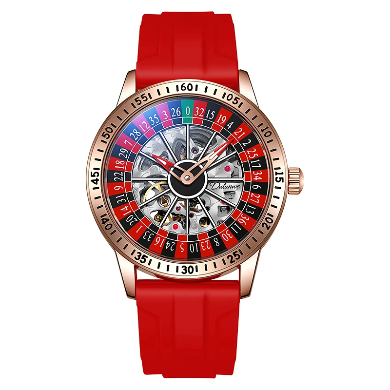 Top Brand Luxury Skeleton Mechanical Watch Men's Red Silicone Band Watch Waterproof Fashion Automatic Watch reloj hombre