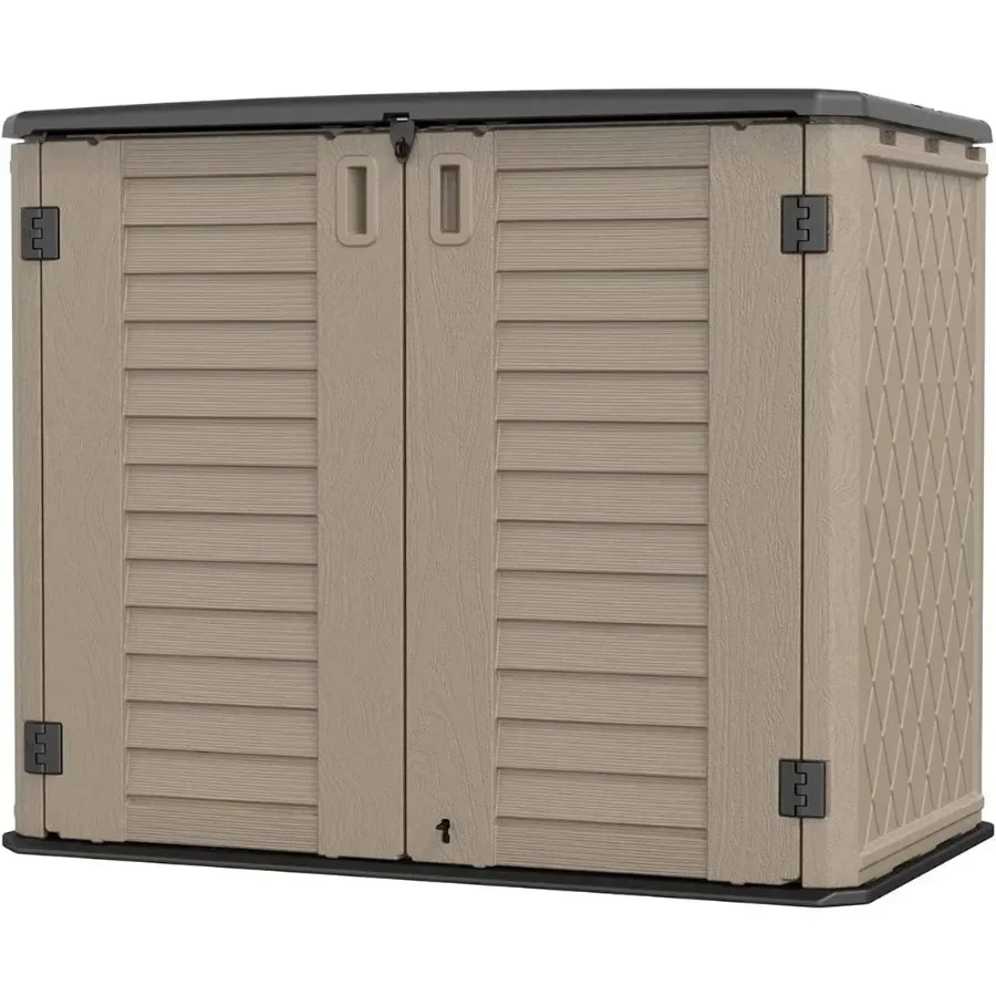 Outdoor Storage Shed - Horizontal Waterproof Cabinet for Garden, Patio, Backyard; Dark Brown Polyethylene; 35 Cu Ft Capacity, T