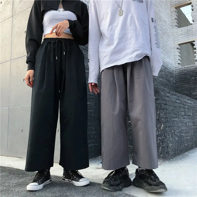 Solid Pants Women Leisure Loose Ankle-length Clothing Couples Unisex Hip-hop Streetwear 5XL Summer Wide Leg Trousers Harajuku