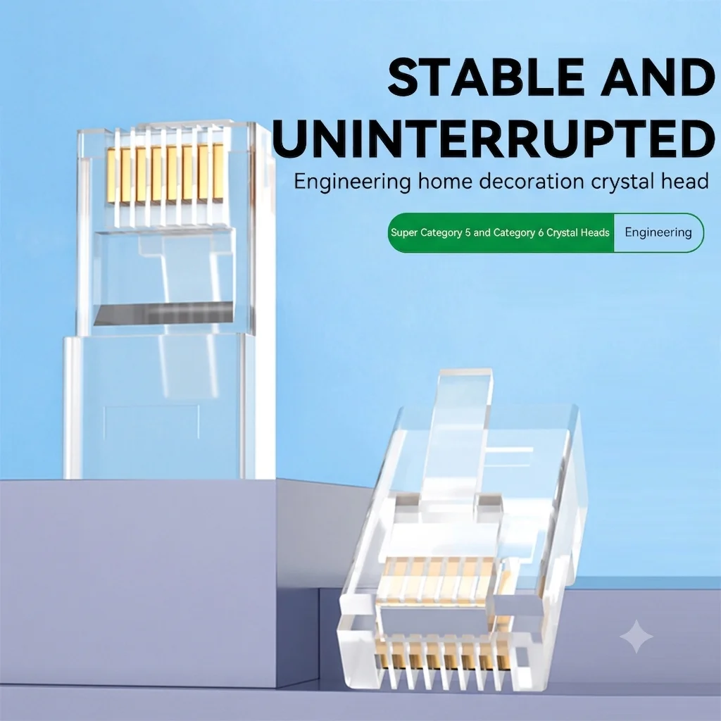 RJ45 Connector Pass through Cat6 Cat5e Modular Plug 100PCS High Quality Gold-Plated Crystal Head PC Network Cable 8P8C