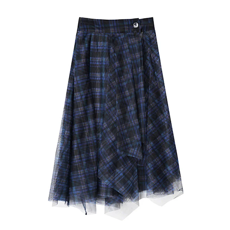 TWOTWINSTYLE Plaid Patchwork Mesh Women's Skirts High Waist Hit Color Elegant A Line Skirts Female 2020 Spring Fashion New