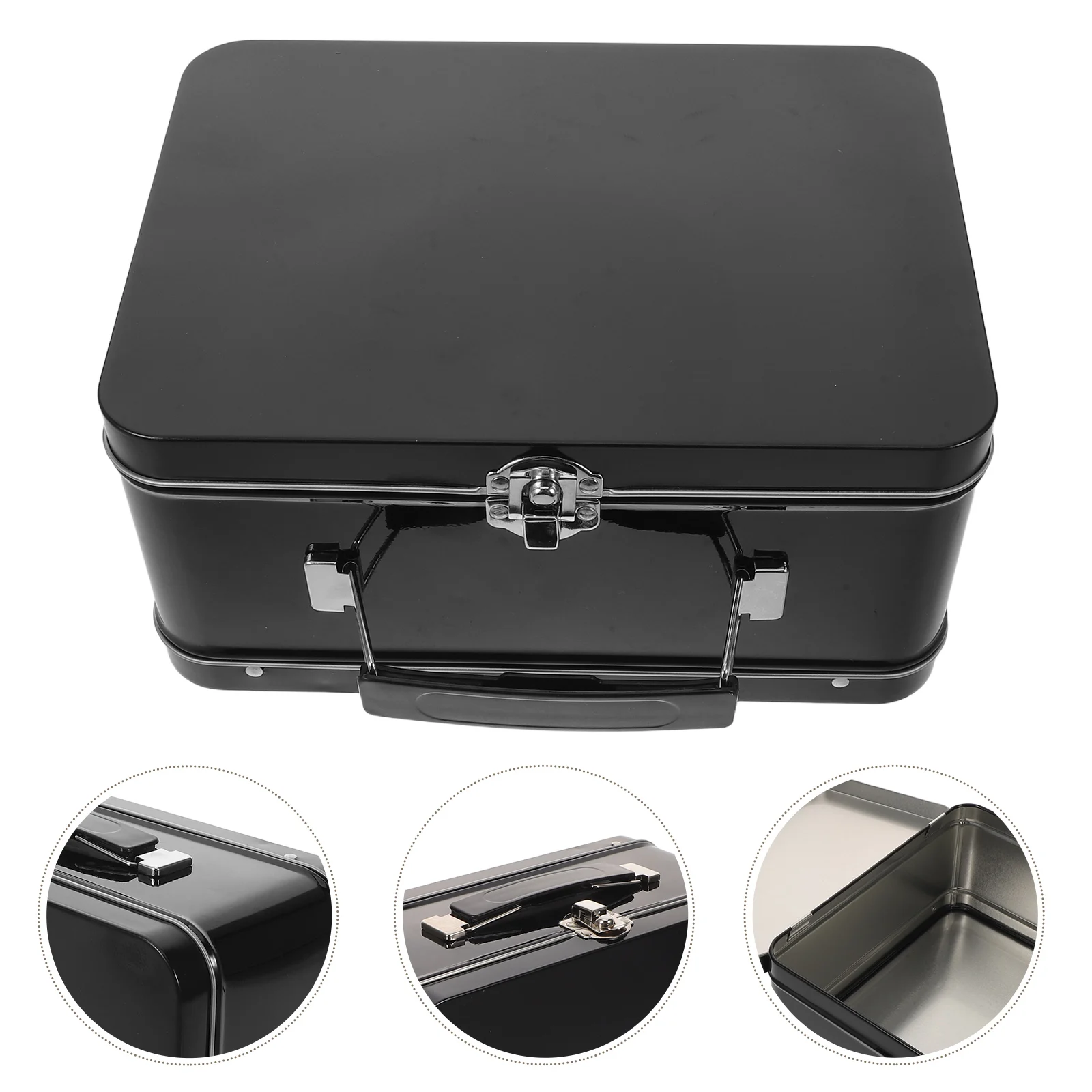 صندوق غداء صفيح مع مقبض حاوية تخزين معدنية مع غطاء مفصلي مشبك مانع للتسرب علبة تذكار عتيقة للوجبات الخفيفة والحلوى