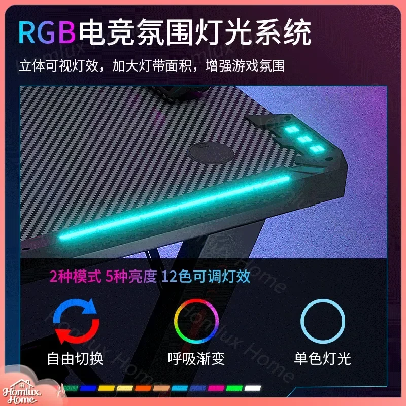 Gaming Desk RGB LED Lighting Adjustable Height Ergonomic Computer Desk for Esports Home Office PC Gaming Setup Desktop