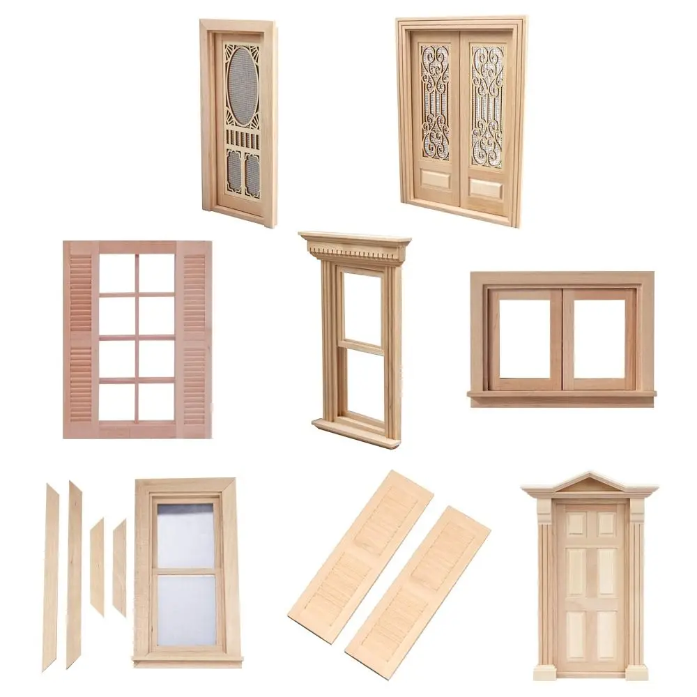 Cute Wooden Frame and Glass Plate Doll House DIY Double Window 1/12 Dollhouse Miniature Accessories Furniture Toys