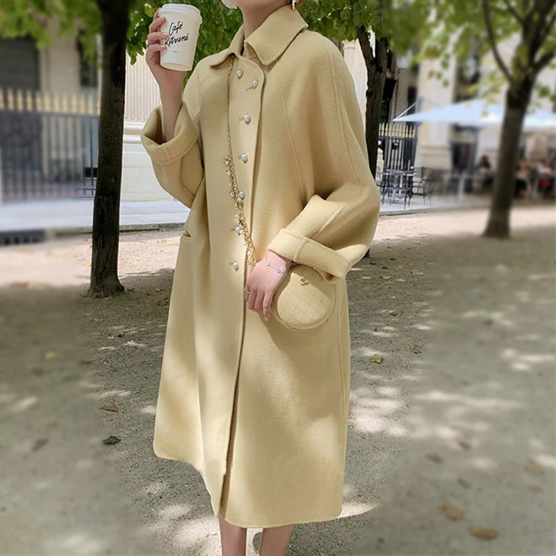 

2022 Autumn And Winter Women's New Korean Version Thickened And Loose Republican Style Medium And Long Large Woolen Coat