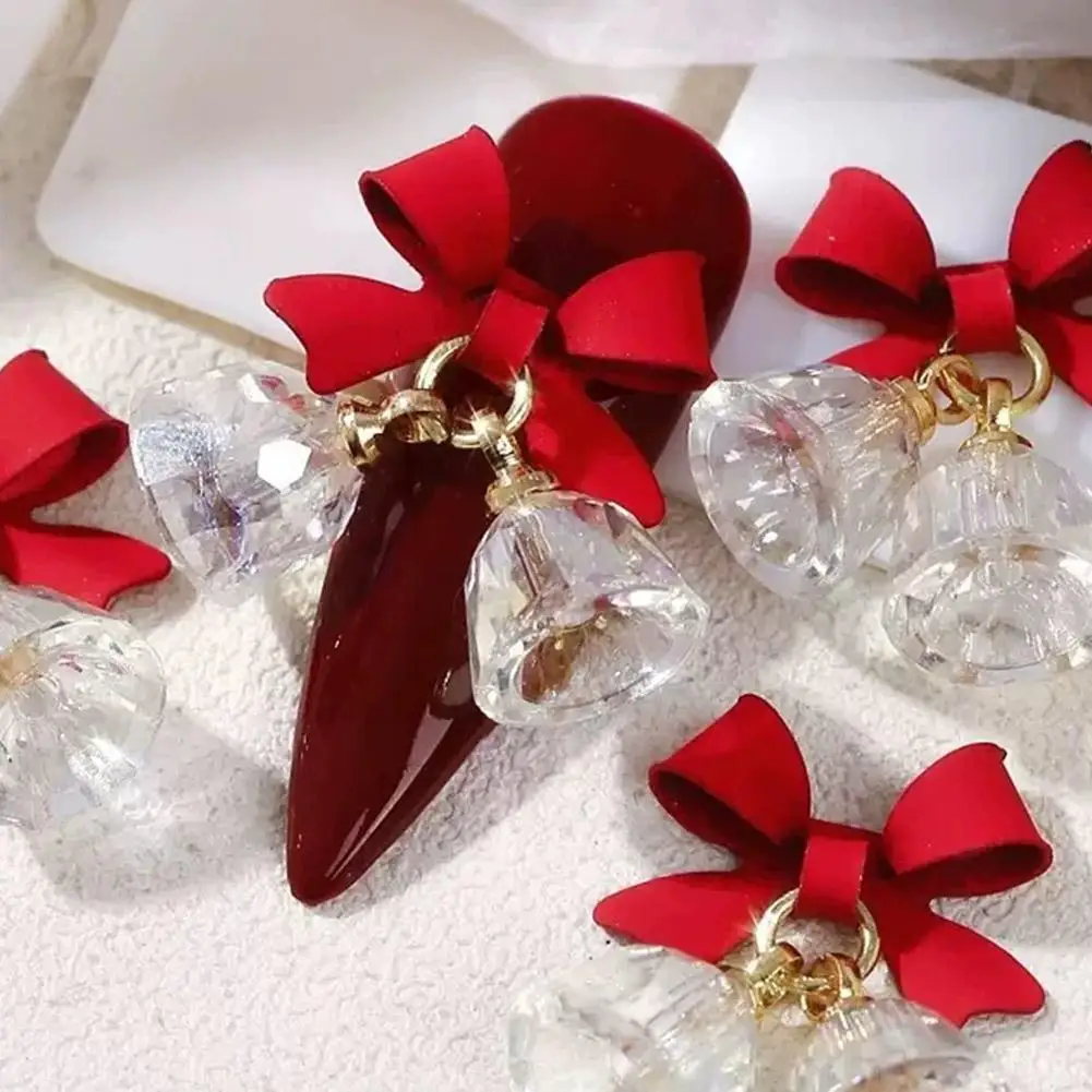 クリスマスネイルチャーム、小さなカラフルな3Dベルとリボンネイルアートデコレーション、DIYマニキュア用クリスマスネイルグリッター、ネイルアート