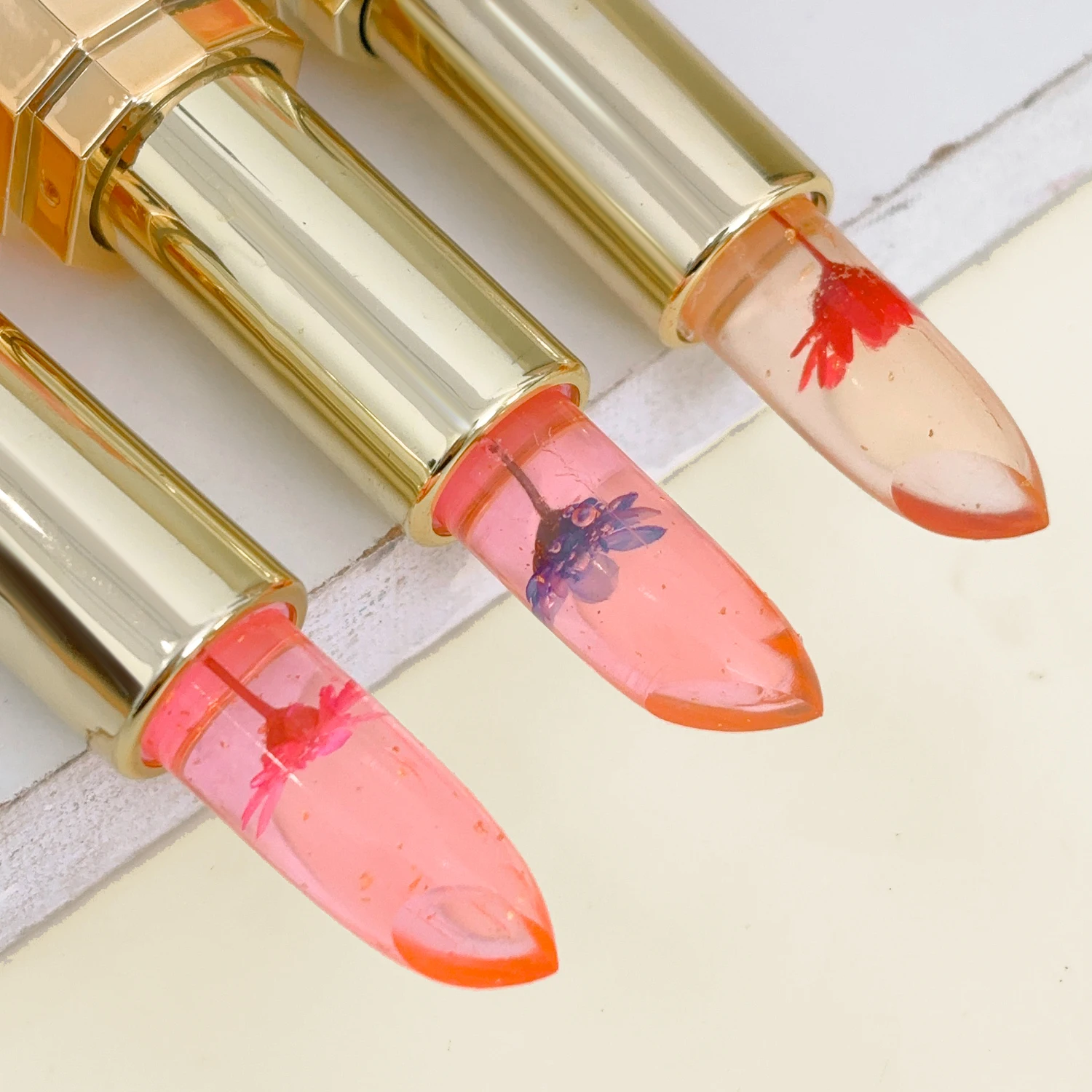 Color Change Lipstick Crystal Petals Shining Jelly Moisturizing Lipstick Lasting Waterproof Flower Gold Foil Lip Gloss Lipstick