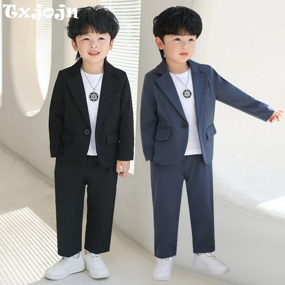 

Hot Sale Boys Casual Suits 3 Pieces Jacket Pants Necklace For Trip,Notched Lapel Kids Suit Set Party Outfit Plus Size 90-150cm