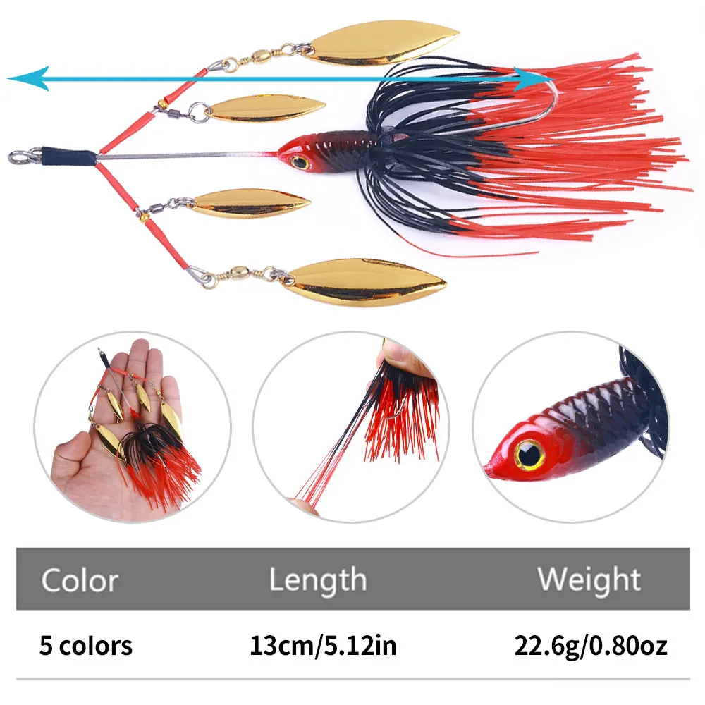 Spinnerbait 22g 4 palas willow – Señuelo para lubina con falda de silicona - imagen 3