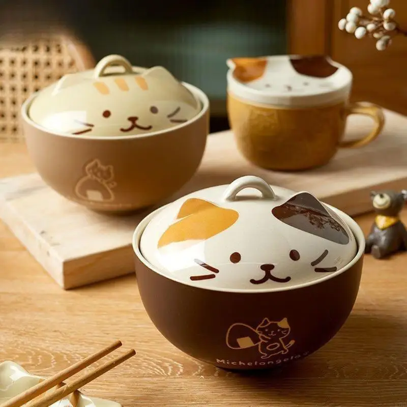 

Practical Ceramic Soup Bowl with Chopstick Hole Cover Japanese Styles Microwave Dishwasher Safe Tableware 87HA