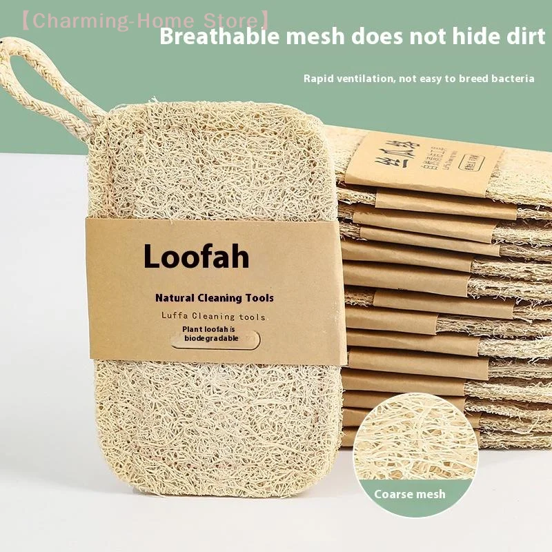 【M】Natural Loofah Sponge Scrubber Set 6pcs, Luffa Dish Washing Cloth for Pots Pans, Kitchen Oil Stain Remover Cleaning Brushes