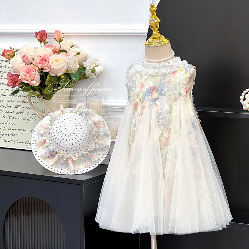 

Girls' summer dress new stylish mesh tank dress little girl princess dress
