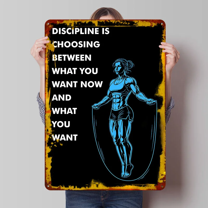Fitness-Disciplin Motivations-Druckposter Individualisierte Retro-Wandkunst Vintage-Metallschilder für Fans Wohnzimmerdekoration
