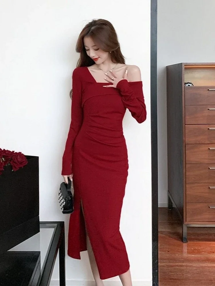 Over The Shoulder Woman Knitted Dress Prom Deals Elegant High Quality New In Harajuku Cool Trend Party Crochet Dresses For Women