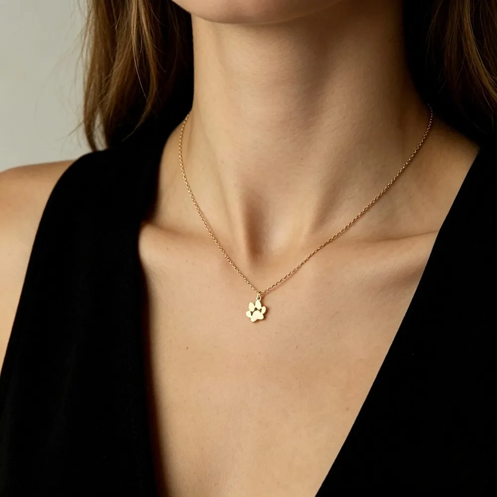 Simple Dog Paw Pendant Stainless Steel Necklaces For Women Mother Wife Girlfriend Christmas Day Birthday Wedding Choice Jewelry