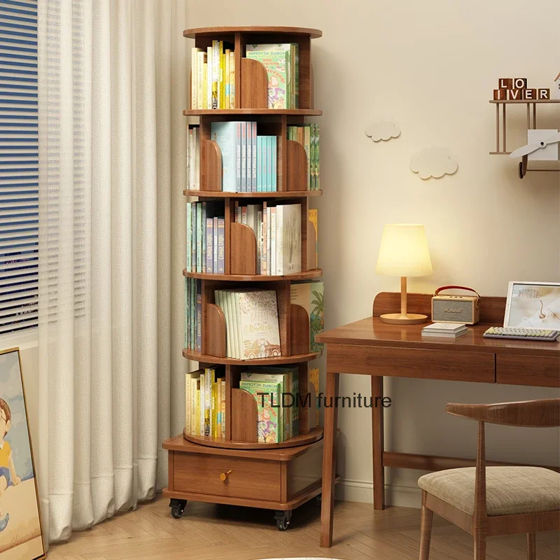 Industrial Circular Bookcases Corner Rotating Mobile Sideboards Small Bookshelf Kids Room Plant Shelves Estanteria Furniture