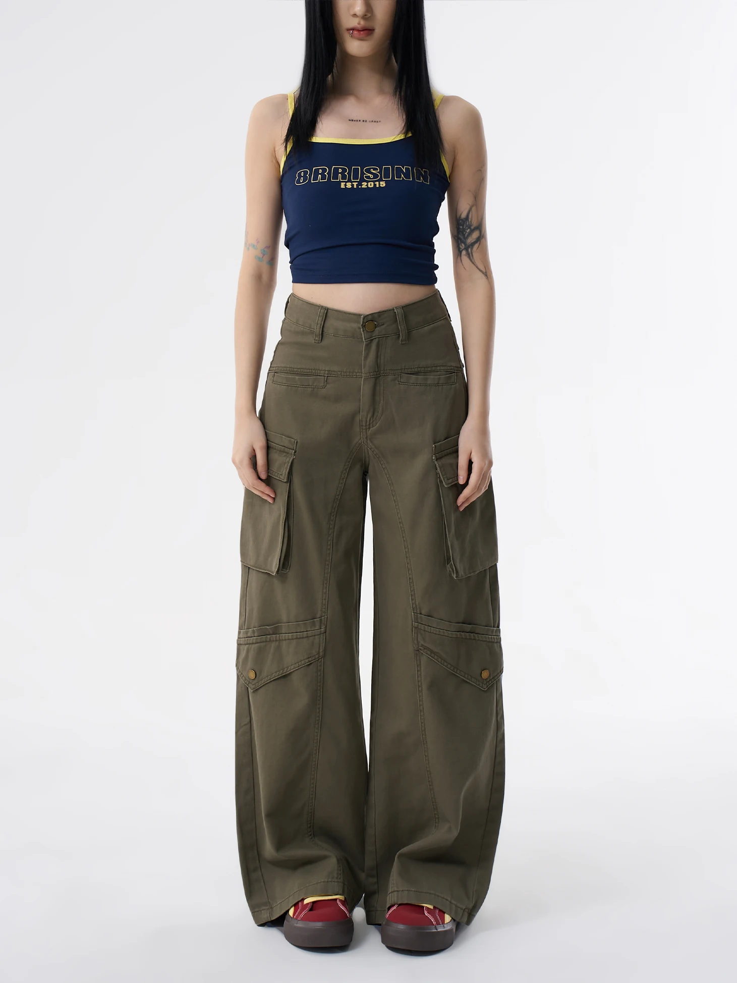 

Women's Green Y2k Cargo Pants Harajuku Long Pants Japanese 2000s Style Vintage Boyfriend style Oversize Grunge Trousers Clothes