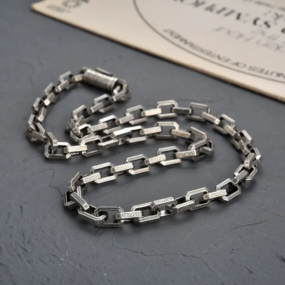 Men's Vintage Vine Grass Pattern Necklace, Personalized Design