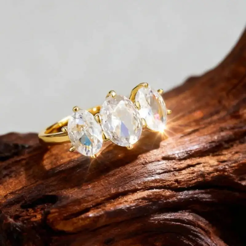 

Three Stone Moissanite Ring S925 Sterling Silver Couple Wedding Engagement Band Matching Jewelry Gift for Him Her