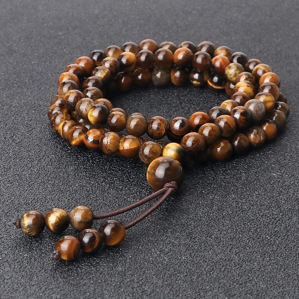 108 Natural Tiger Eye Stone Onyx Beaded necklace Bracelet Trendy Men Black Lava Prayer Bangles Women Malachite Yoga Jewelry Gift