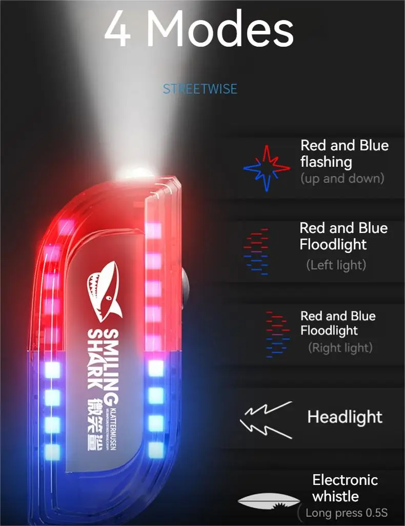 Smiling Shark JD009 Warning Light Small Mini Portable Emergency Light  Waterproof Rechargeable Police Light for Outdoors Camping