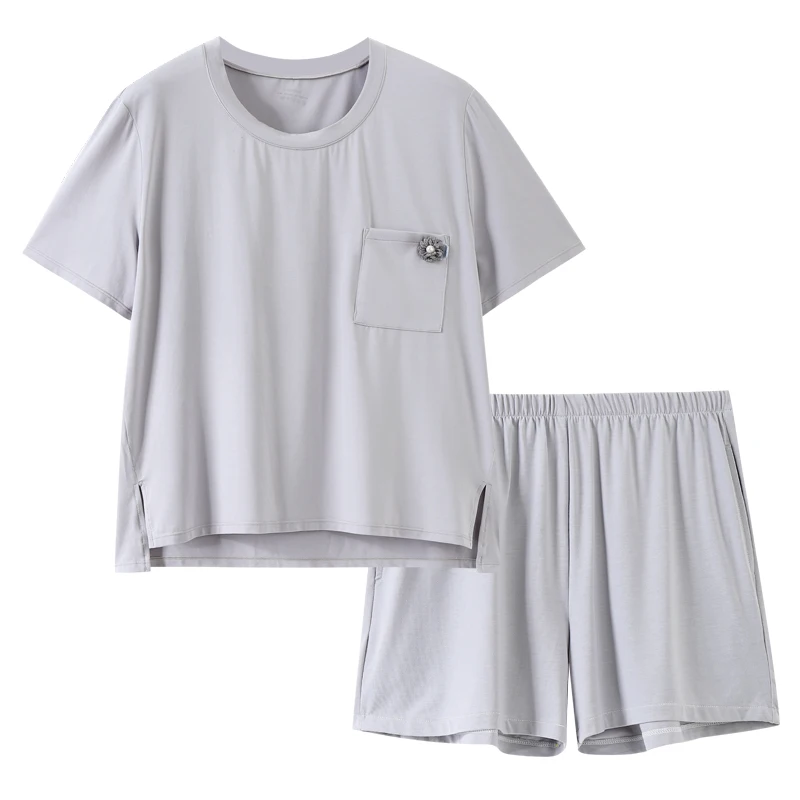 New Summer Modal Pajamas Set With Chest Pad Ladies Sleepwear Short Sleeve Female Leisure Homewear