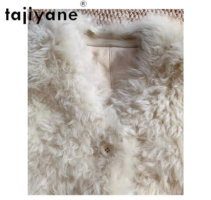 TAJIYANE 100% Tuscany Wool Sheepskin Double Faced Fur Coat Woman Short Beige Real Fur Jacket Women Winter Clothes 2025 шуба