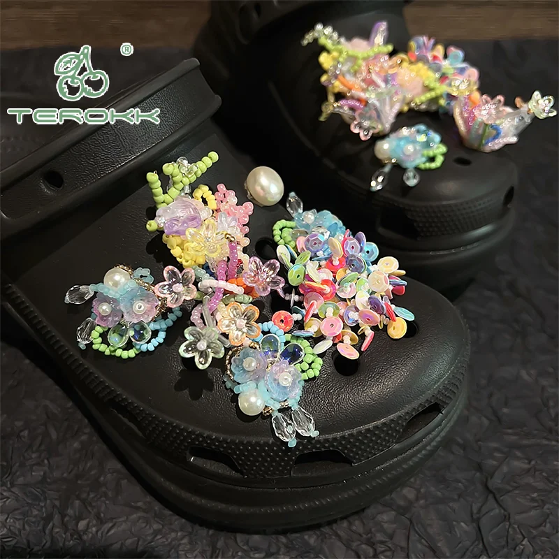 

1Pcs Beaded Tassel Shoe Charm Removable Colorful Flower Shoes Hole Decorations Accessories Summer Shoe Shoe Buckle DIY Gift