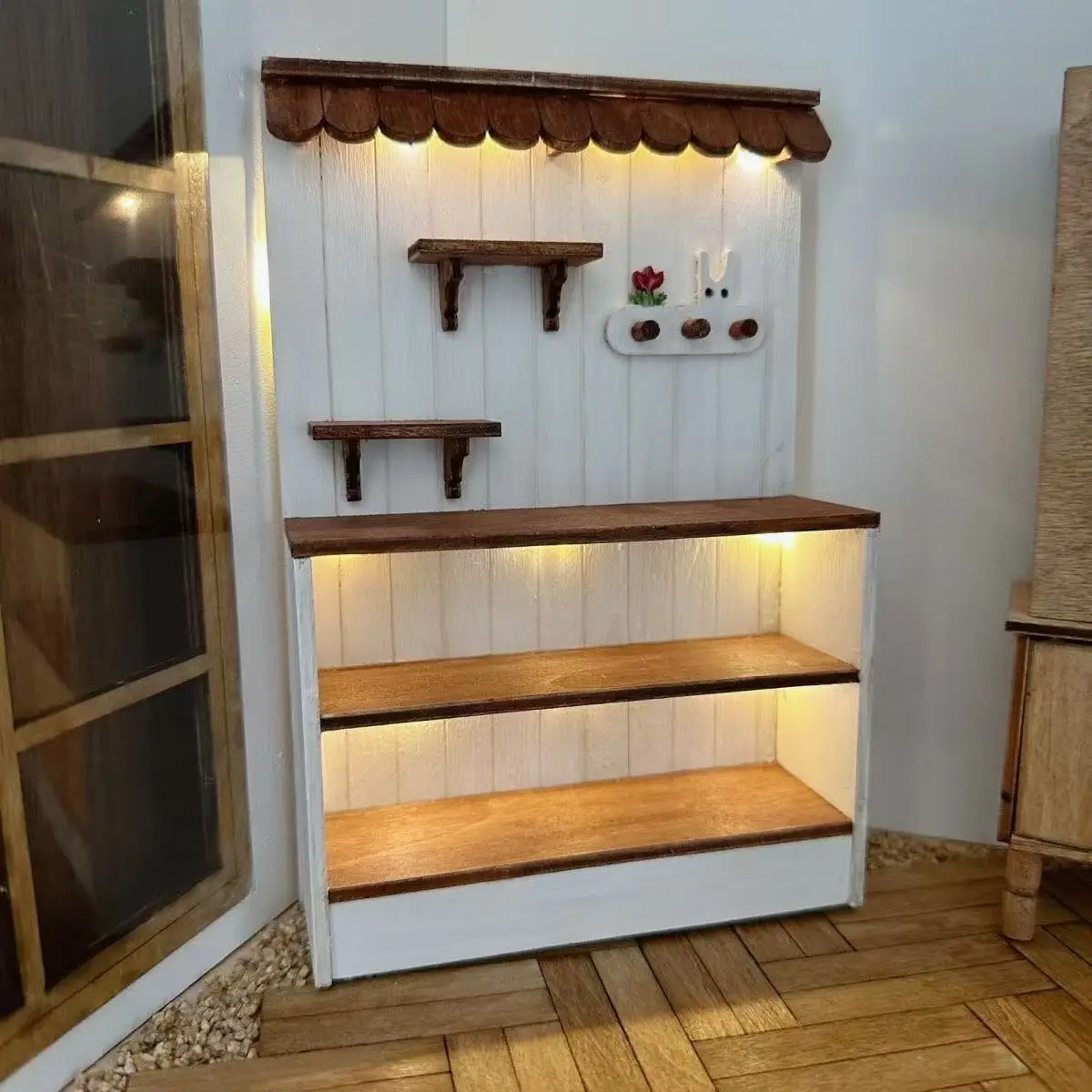 

1:12 Scale BJD OB11 Dollhouse Mini Garden Workstation, Wooden Display Shelf Cabinet, Miniature Furniture Accessory for Diorama