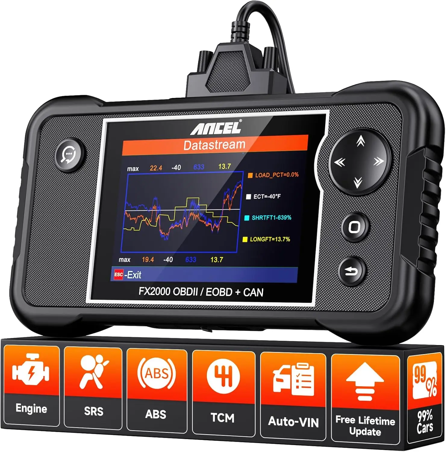 

FX2000-US OBD2 Scanner, ABS SRS Transmission Airbag Code Reader, Lifetime Free Upgrade
