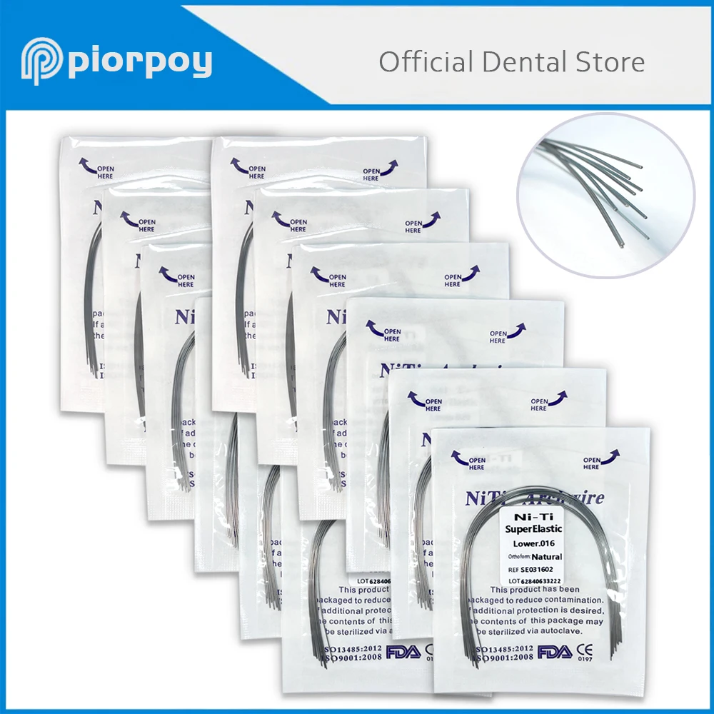 PIORPOY 10Pcs Orthodontic Dental Super Elastic Niti Arch Wires Natural Form Round Rectangular Arch Wires for Braces Dentist Tool