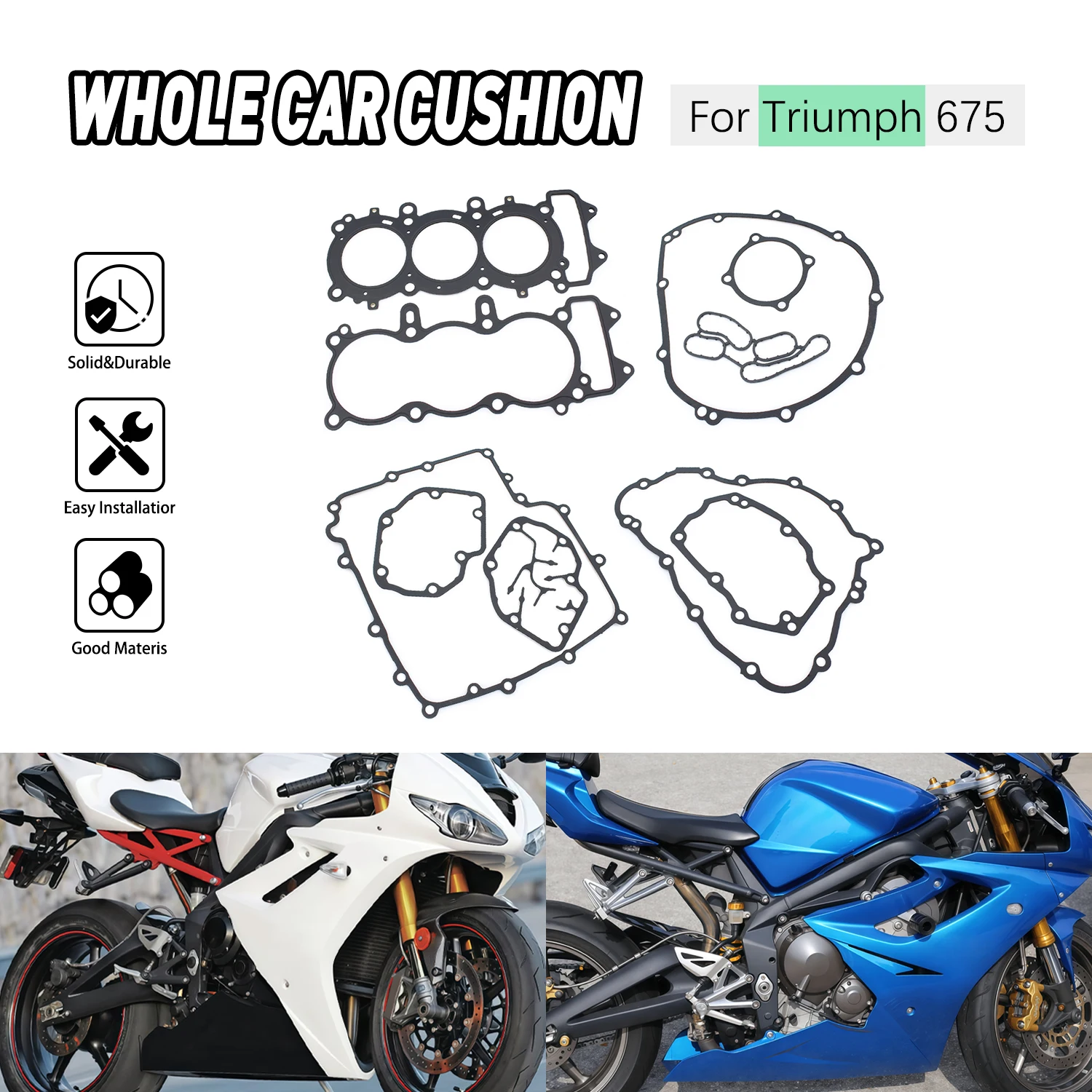 

Motorcycle Cylinder Crankcase Complete Engine Cover Gasket Kits Set For Triumph 675