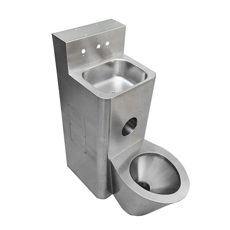 Prison Jail Cell Stainless Steel P Trap Tank Sink Floor Mount Back To Wall Toilet Toilet Bowl with Sink Set