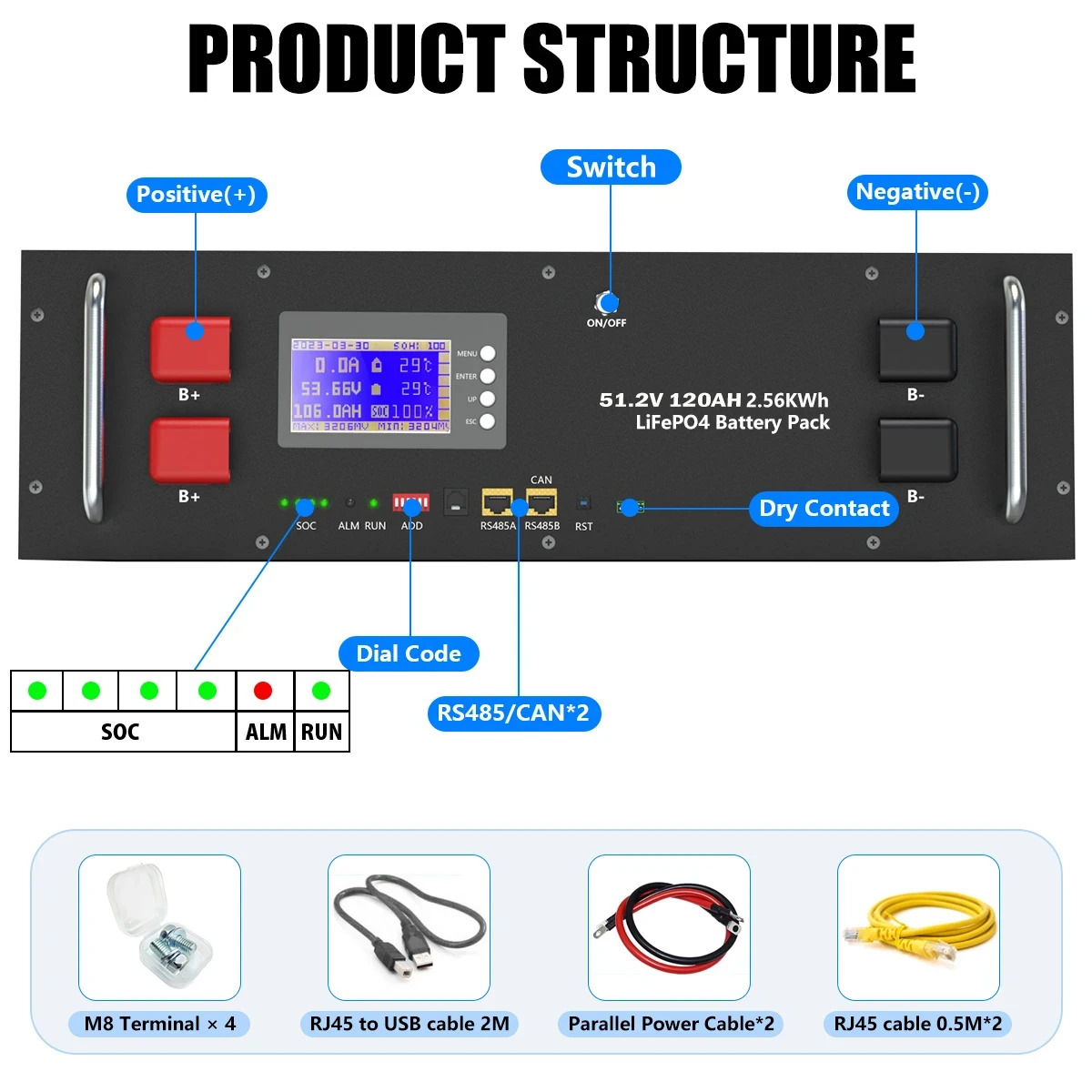 LiFePO4 48V 120Ah Battery Pack 6KWH 16S BMS Grade A 6000+ Cycles 51.2V 50Ah 120Ah 150Ah 200Ah 230Ah Lithium Battery EU TAX FREE