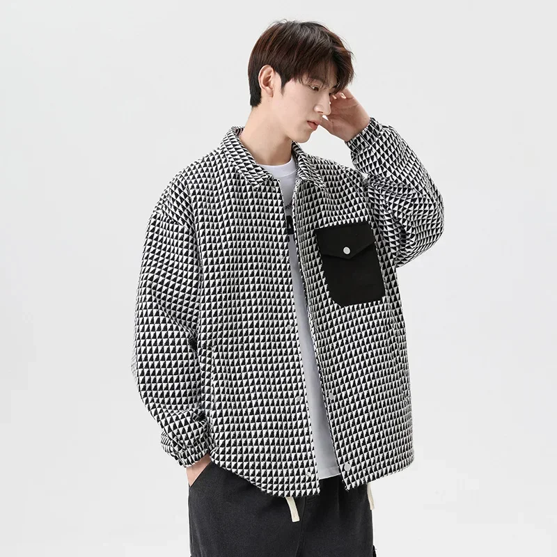 ฤดูใบไม้ร่วงผู้ชายสีดําและสีขาวเสื้อแขนยาว 2024 ใหม่แฟชั่นสบายๆเสื้อด้านนอกสีอบอุ่นชายแบรนด์เสื้อผ้า Tops