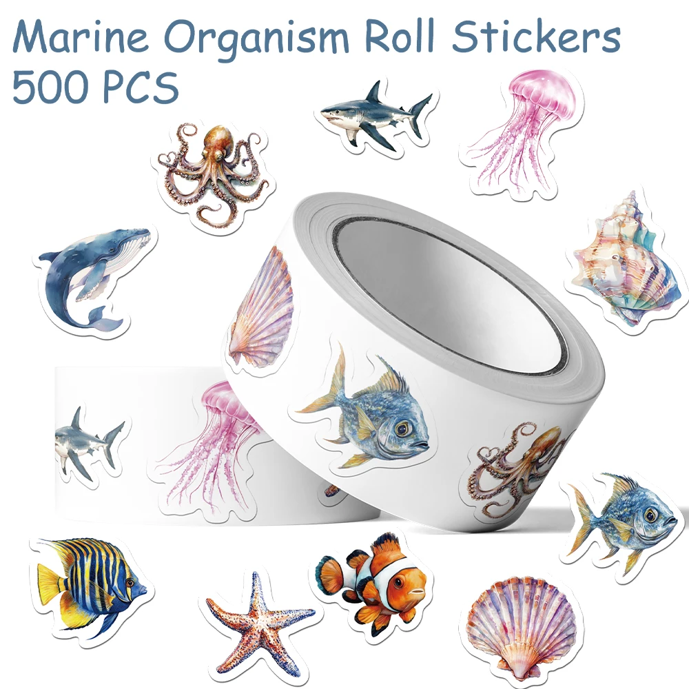 500pcs Marine Organism Roll Stickers Decals For Laptop Bottle Scrapbook Refrigerator DIY Aesthetic Stickers Creative Gifts