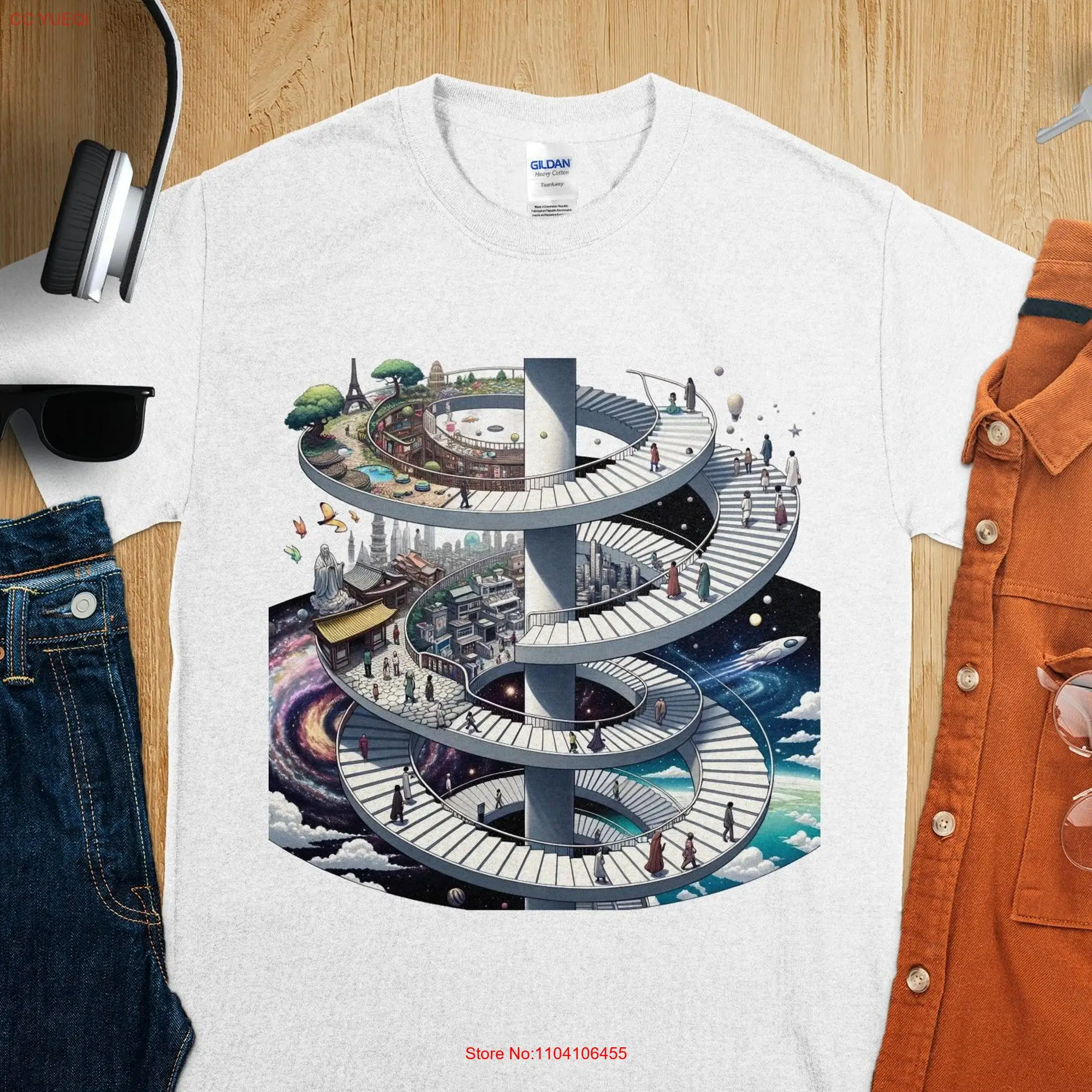 Intricate patterns Geometric landscapes T Shirt Nature Trippy Retro Summer Top MC Escher Inspired art