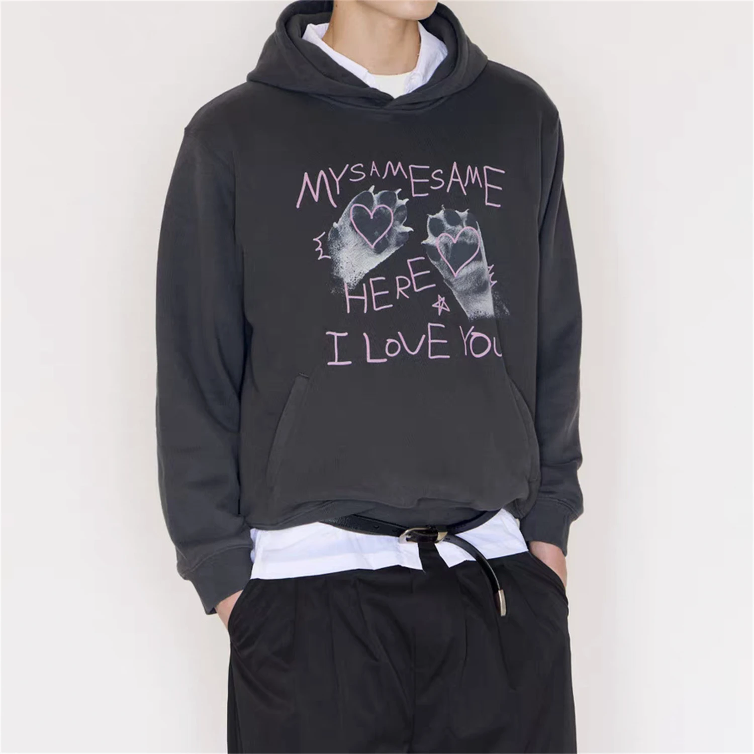 Y2K Aesthetic Cat Paw Heart Print Hoodie Women Long Sleeve Oversized Casual Sweet Streetwear Ladies Fashion Sweatshirt