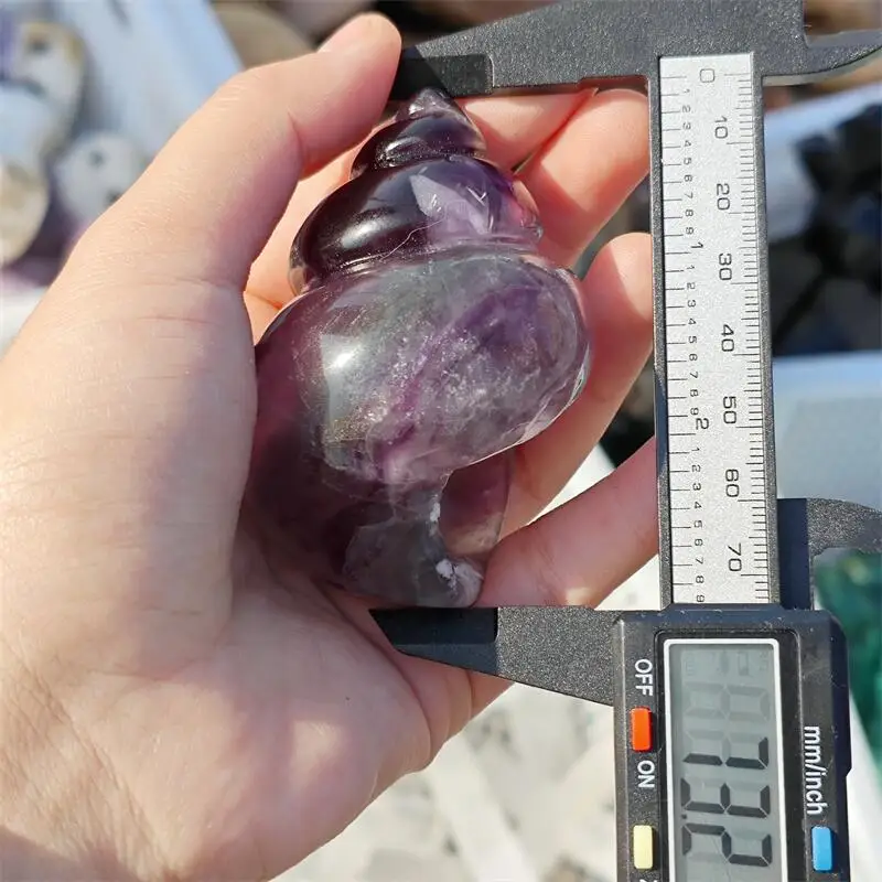 Natural Fluorite Seashell Carving Healing Reiki Figurine Crystal Carving Statue Crafts Home Decorat Gift 1PCS view 2