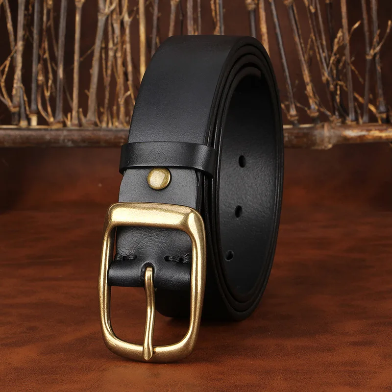 

Belt men's leather pin buckle youth casual middle-aged trouser belt men's top layer cowhide copper buckle British vintage belt