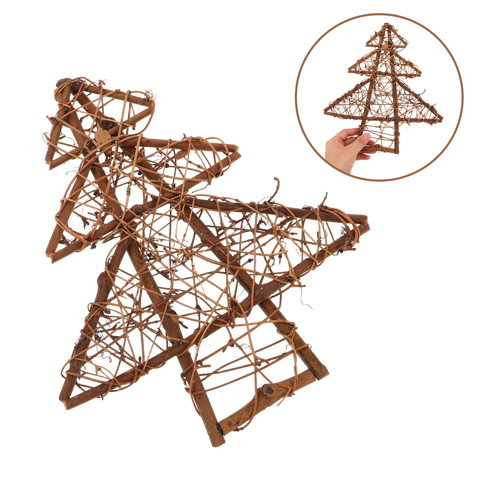 

2pcs Christmas Tree Wreath 30Cm Handmade Rustic Rattan Grapevine Decor For Indoor Home Farmhouse Wall Hanging Kitchen Cabinet