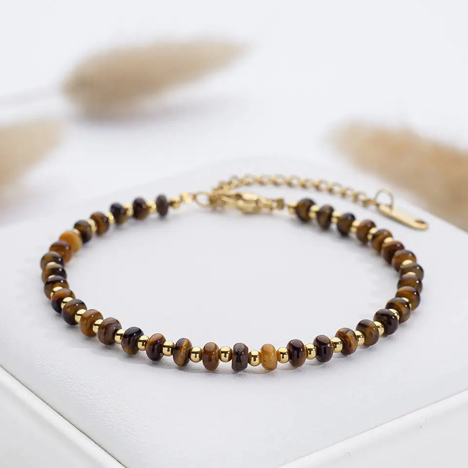 Pulseira feminina de pedra olho de tigre 2x4mm com fecho de aço inoxidável pulseira de mão fashion joia presente para festa