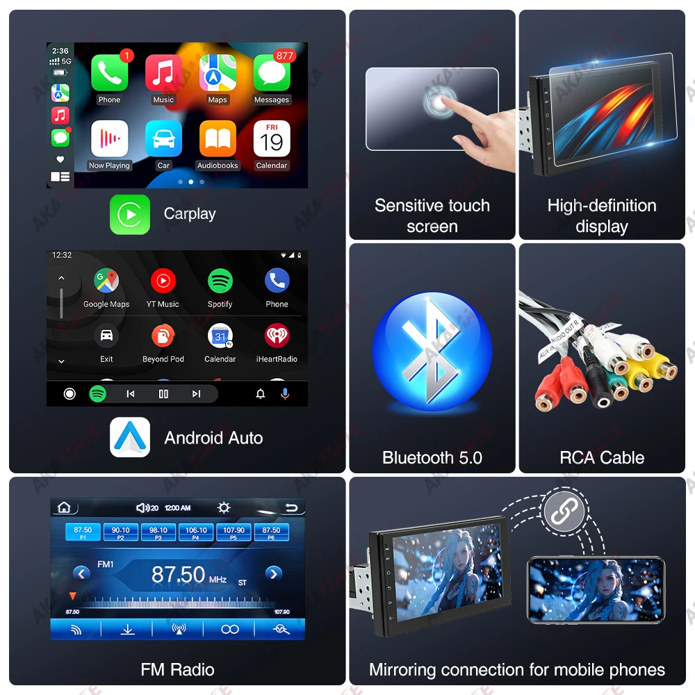 7 بوصة MP5 راديو السيارة السلكية CarPlay أندرويد السيارات بلوتوث IPS EQ FM USB ميرورلينك شاشة تعمل باللمس 1Din ستيريو مشغل وسائط متعددة #5