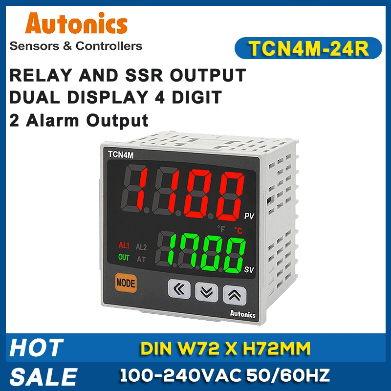 Controlador de Temperatura W72 x H72 Duplo Display Dígitos Pid Relé de Controle e Ssr Saída Saída de Alarme 100-240 Vac Tcn4m24r