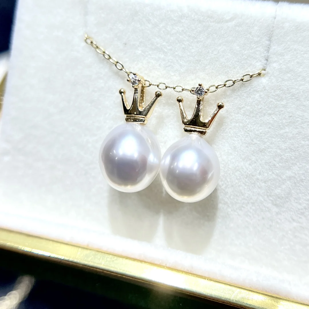 XX Pearl Pendant Fine Jewelry Solid 18K Gold water drop 9-10mm Australia Sea Water White Pearls Pendants Necklaces for Women