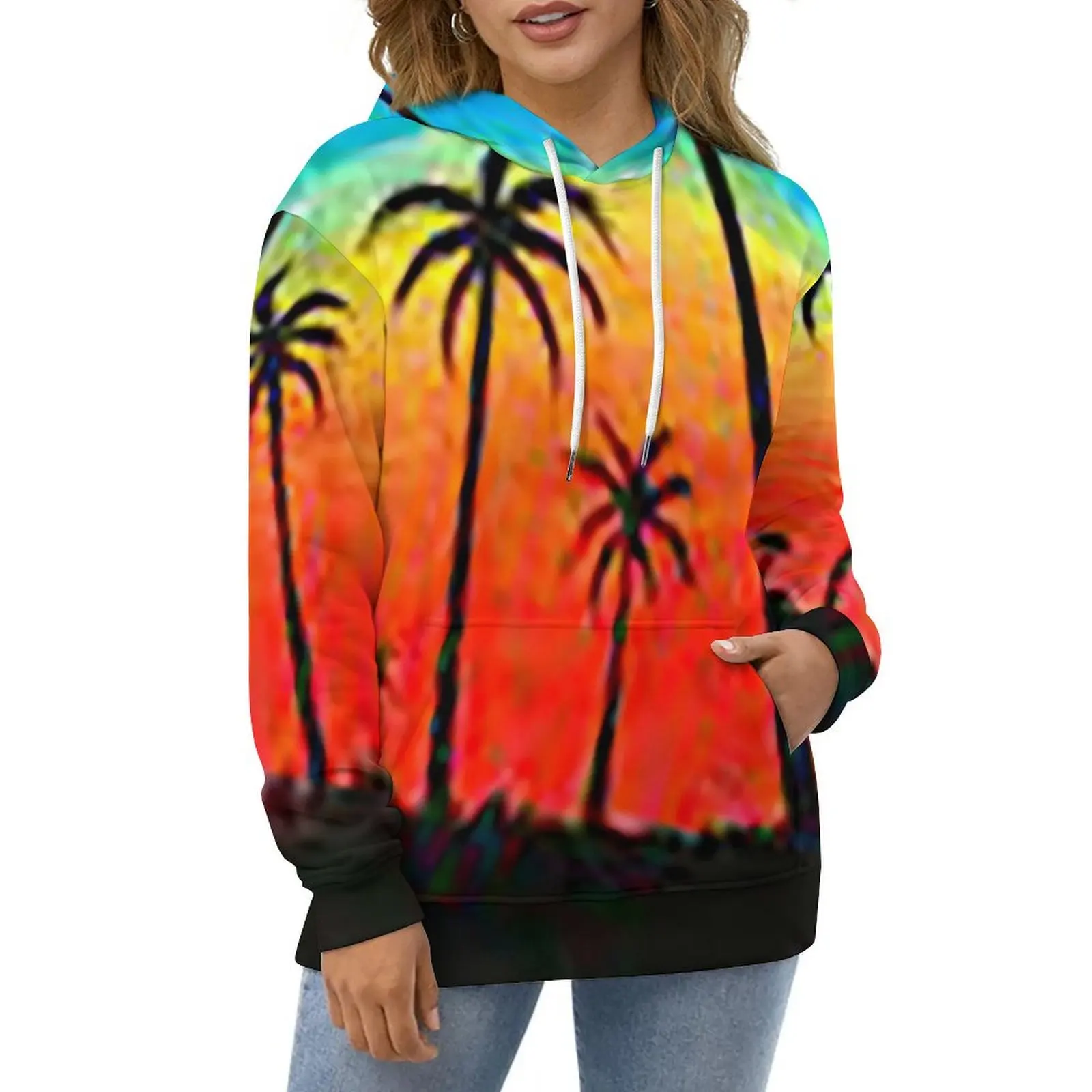 Tropical Sunset Palm Trees Hoodies  Hip Hop Casual Pullover Hoodie Long Sleeve Y2k Design Hooded Sweatshirts Birthday Gift