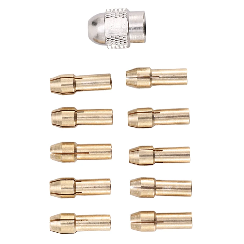 

HOT! 11PCS/lot Mini Drill Brass Collet Chuck For Dremel Rotary Tool 0.5-3.2mm Brass And Nut For Dremel Accessories Set