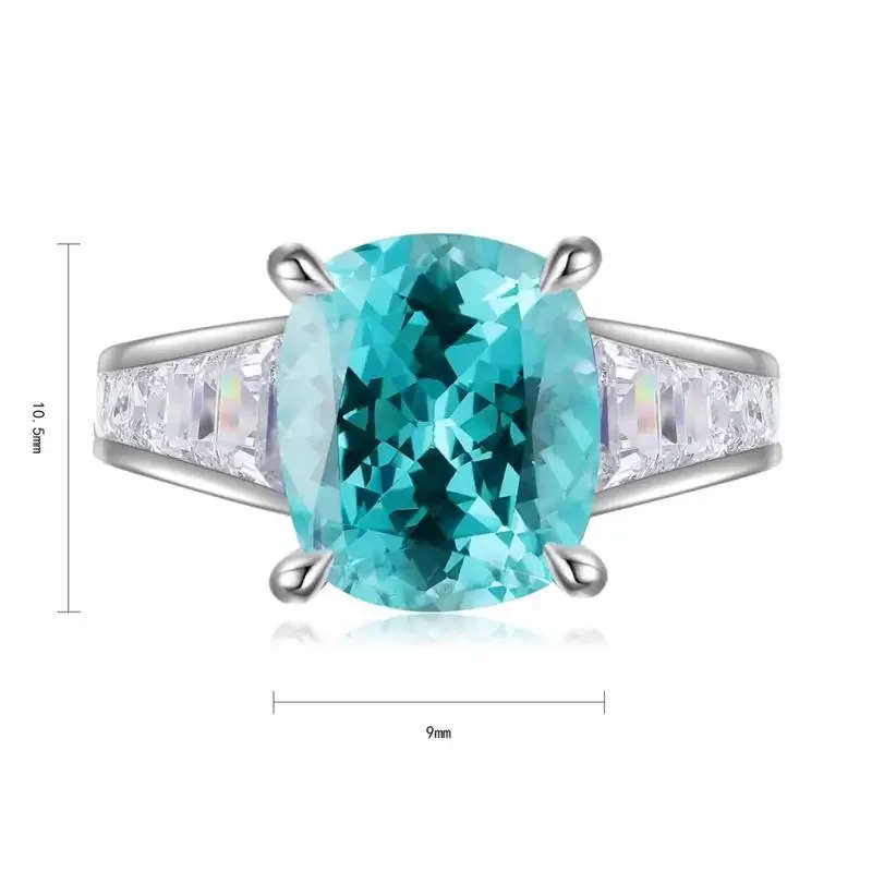 RUIF 2024 New Arrival 6.75ct Cushion Shape Lab Grown Paraiba Sapphire Rings S925 Silver Engagementring for Women