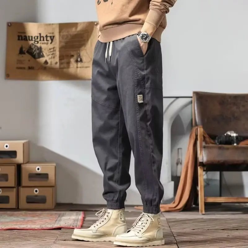 

Летние мужские рабочие брюки свободного кроя с эластичным поясом, брюки-карго, молодежный стиль, из полиэфирного волокна, устойчивые к сминанию